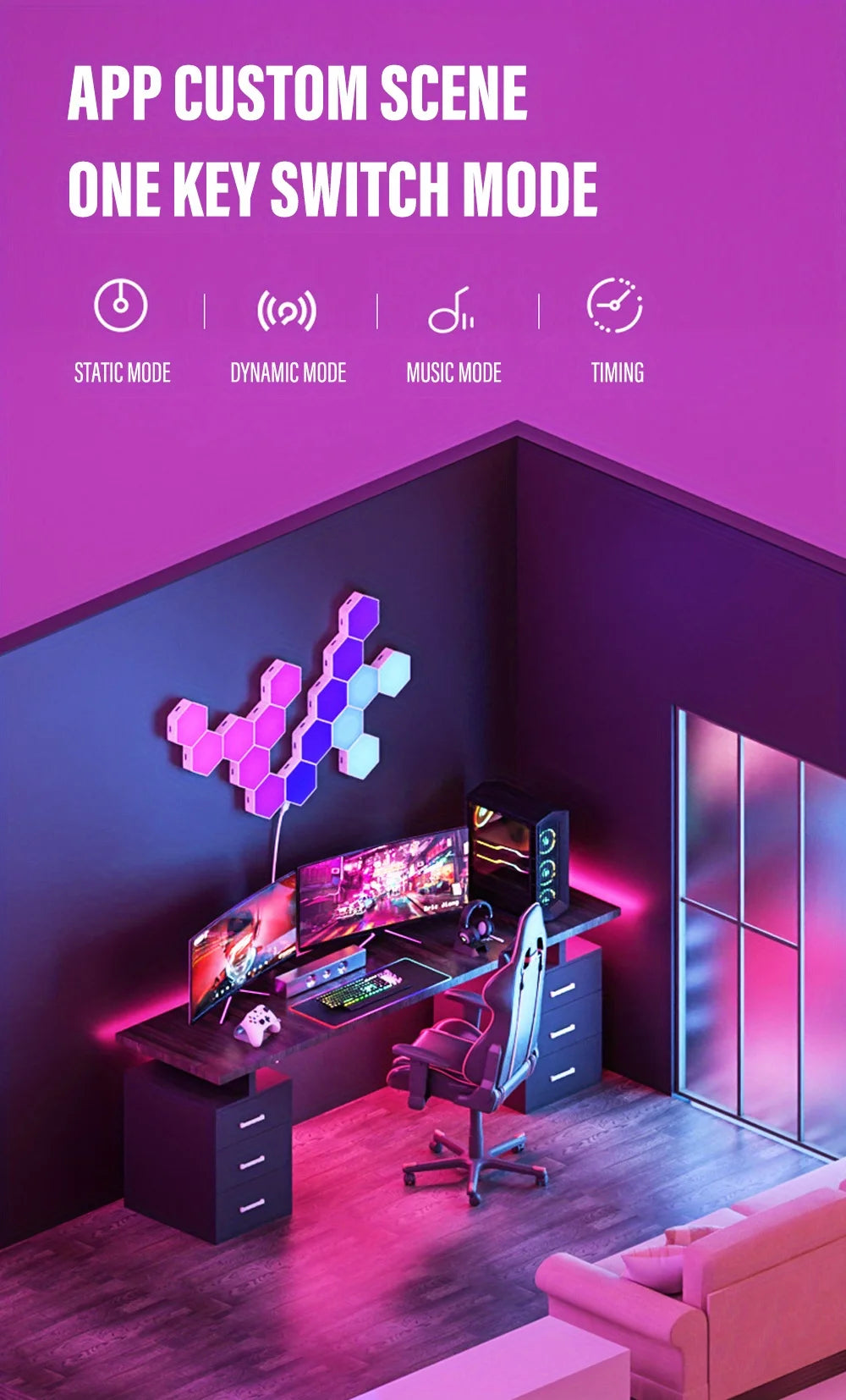 Smart RGB Hexagon Panels BT and WIFI Options